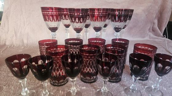 Image 1 of 22 Cut To Clear Ruby Red Glass Set