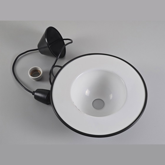 Image 1 of Mid Century Modern - Vintage Navy-Blue Metal Pendant Lamp - Space Age Lighting - Italy, 1970S.