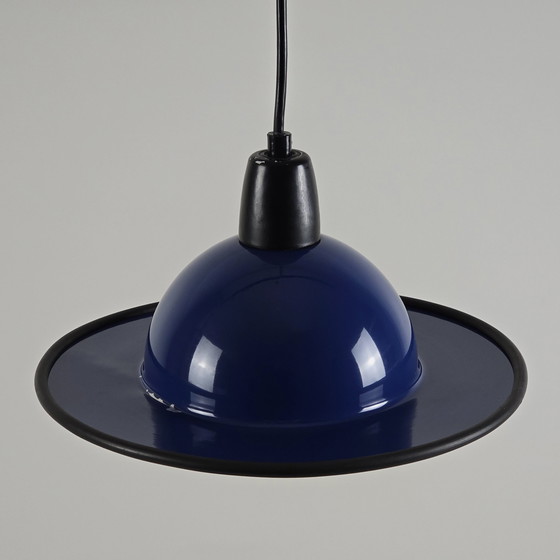 Image 1 of Mid Century Modern - Vintage Navy-Blue Metal Pendant Lamp - Space Age Lighting - Italy, 1970S.