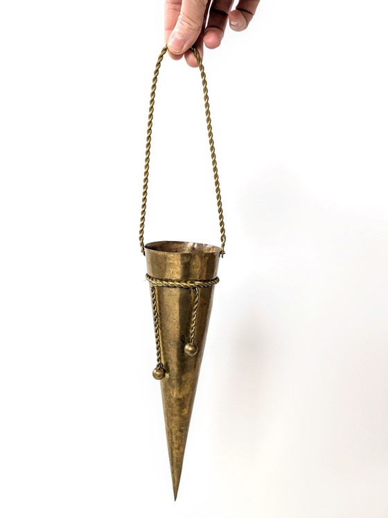 Image 1 of Pair Wall Vase | Hanging Brass Cones | 1960'S