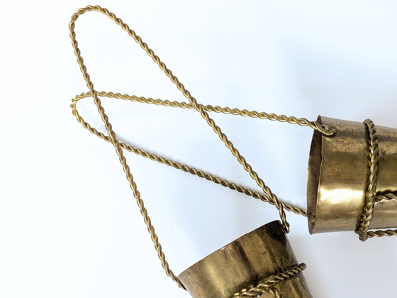 Image 1 of Pair Wall Vase | Hanging Brass Cones | 1960'S