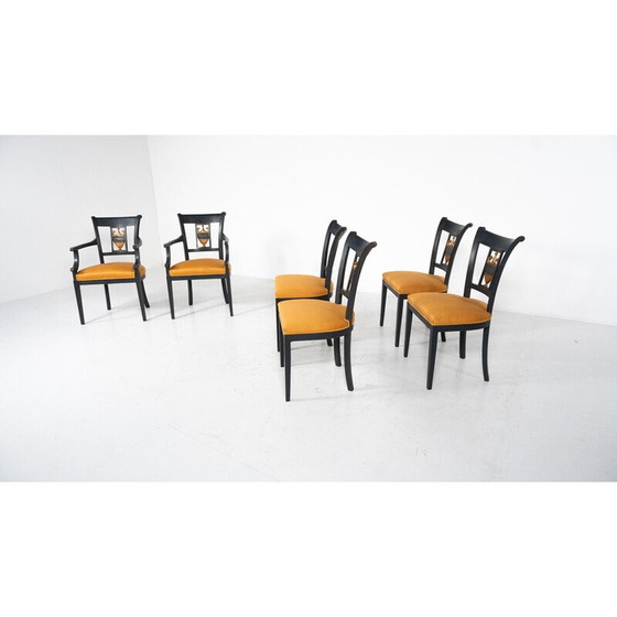 Image 1 of Set di 6 sedie vintage nere e dorate