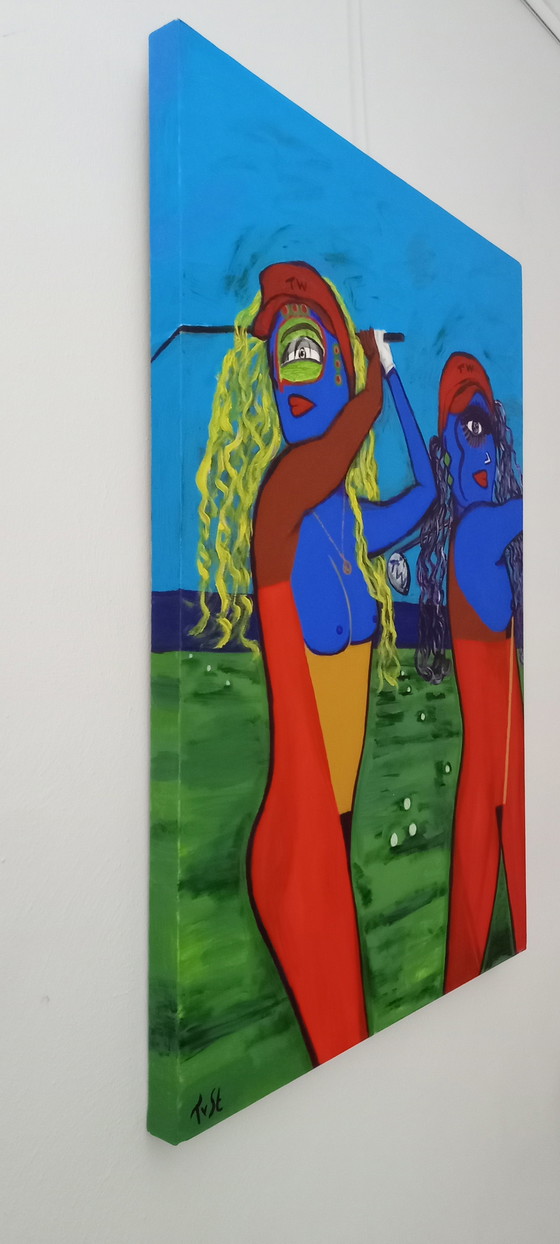 Image 1 of Tineke Van Steenbergen Golfing Acrylic Painting