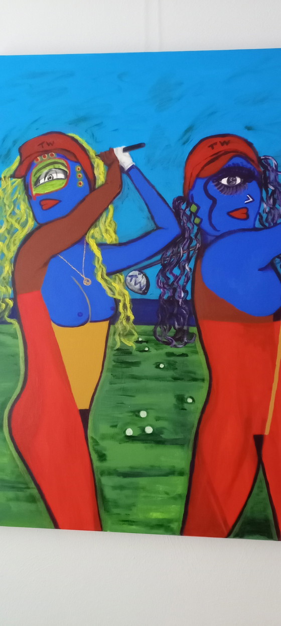 Image 1 of Tineke Van Steenbergen Golfing Acrylic Painting