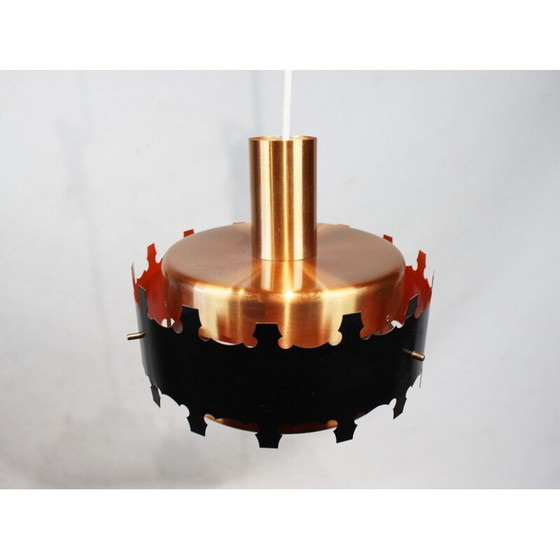 Image 1 of Pair of vintage copper and black metal pendant lamps, Denmark 1970