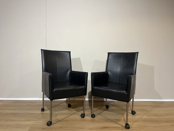 Image 1 of 2X Design Armchairs Dining Chairs Black Leather