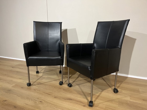 Image 1 of 2X Design Armchairs Dining Chairs Black Leather