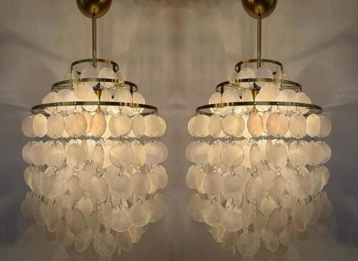 Set Of 2 Capiz Shell Lamps Pendant Lamps Gold Frame !