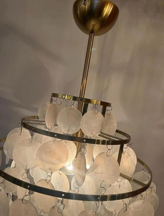 Image 1 of Set Of 2 Capiz Shell Lamps Pendant Lamps Gold Frame !