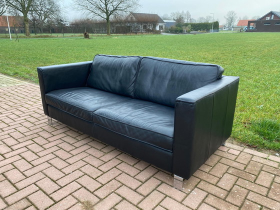 Image 1 of Beautiful Black Genuine Leather 3-Seater Sofa