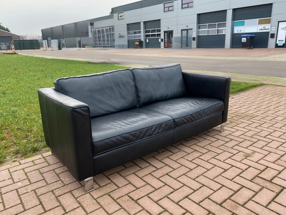 Image 1 of Beautiful Black Genuine Leather 3-Seater Sofa