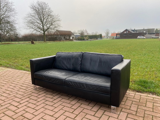 Image 1 of Beautiful Black Genuine Leather 3-Seater Sofa