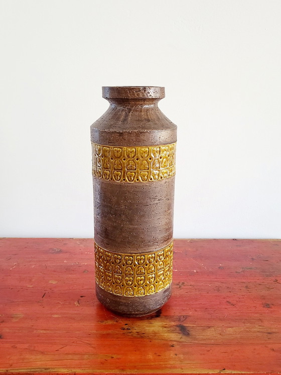 Image 1 of Bitossi vase brown glazed ceramic, Rimini decor, Aldo londi, 1960s in Italy