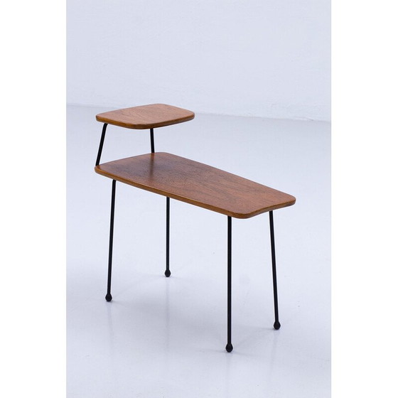 Image 1 of Vintage side table in black enameled teak and steel for Hugo Troeds, Sweden 1950