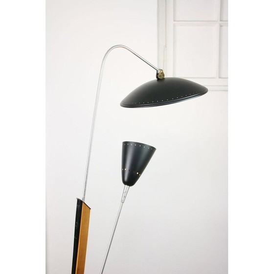 Image 1 of Vintage aluminum and wood floor lamp with reflector, Italy