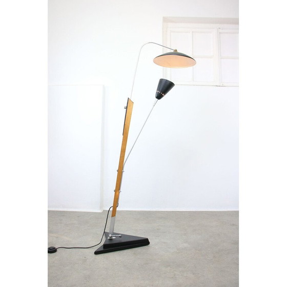 Image 1 of Vintage aluminum and wood floor lamp with reflector, Italy