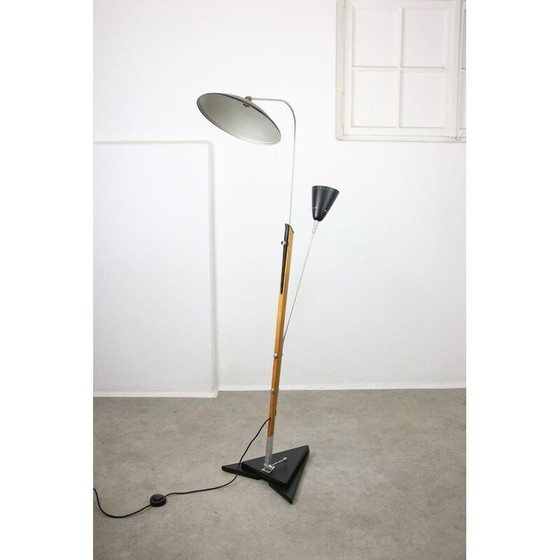 Image 1 of Vintage aluminum and wood floor lamp with reflector, Italy