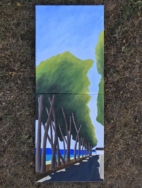 Image 1 of Oil on two canvas frames assembled as a diptych