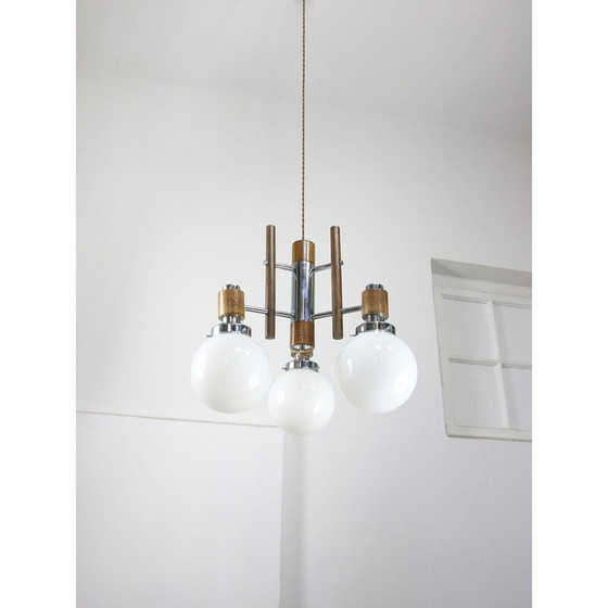 Image 1 of Vintage chrome and opaline glass chandelier, 1960