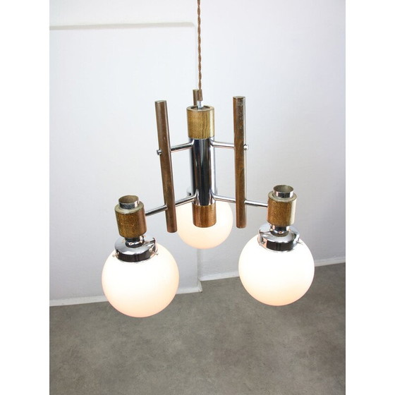 Image 1 of Vintage chrome and opaline glass chandelier, 1960