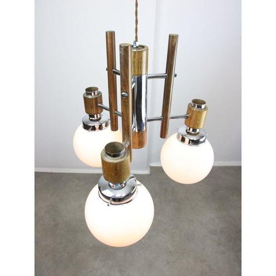 Image 1 of Vintage chrome and opaline glass chandelier, 1960