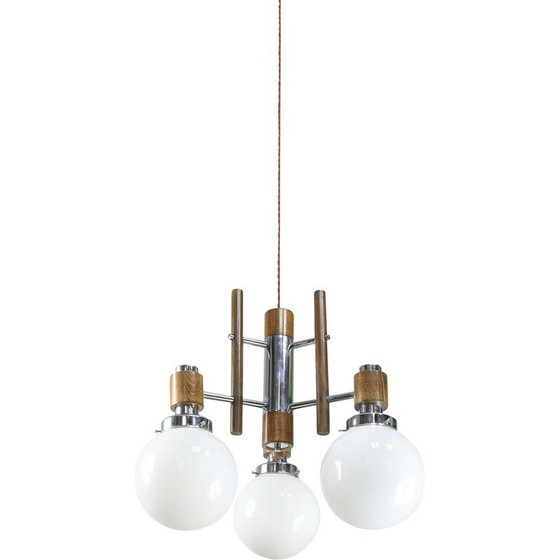 Image 1 of Vintage chrome and opaline glass chandelier, 1960