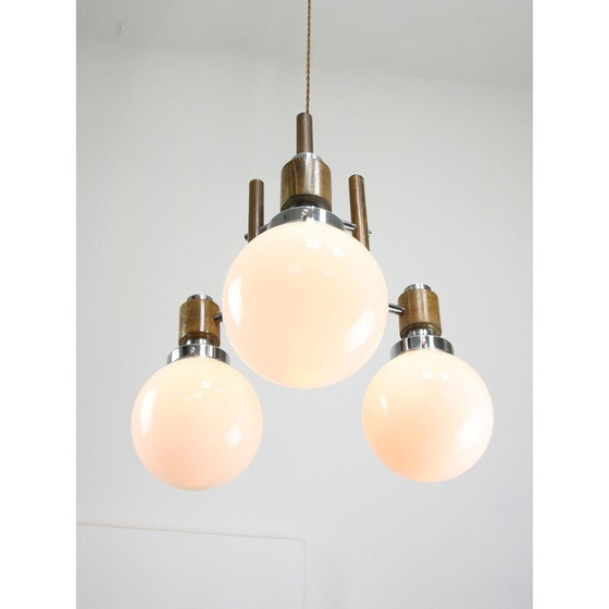 Image 1 of Vintage chrome and opaline glass chandelier, 1960