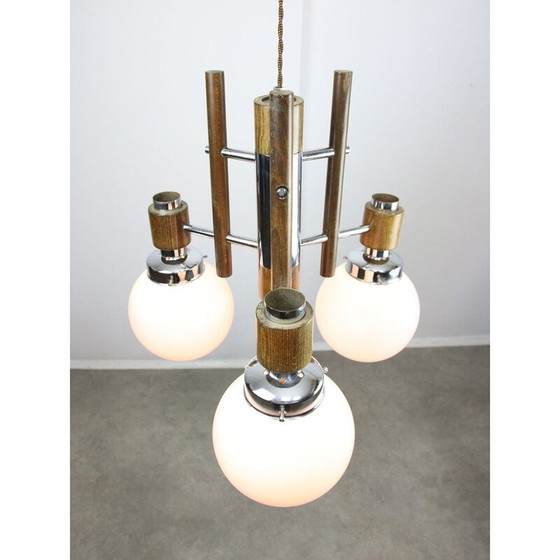 Image 1 of Vintage chrome and opaline glass chandelier, 1960