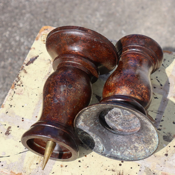 Image 1 of Set di 2 candelieri vintage francesi - Candelieri in ghisa - Stile Art Déco - Anni '60