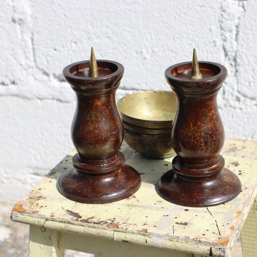 French vintage set of 2 candlesticks - Cast iron candlesticks - Art Deco style - 60S