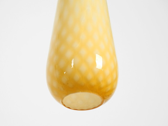 Image 1 of Beautiful Yellow & White Italian Mid Century Murano Glass Pendant Lamp In Rare Design