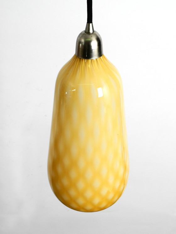 Image 1 of Beautiful Yellow & White Italian Mid Century Murano Glass Pendant Lamp In Rare Design