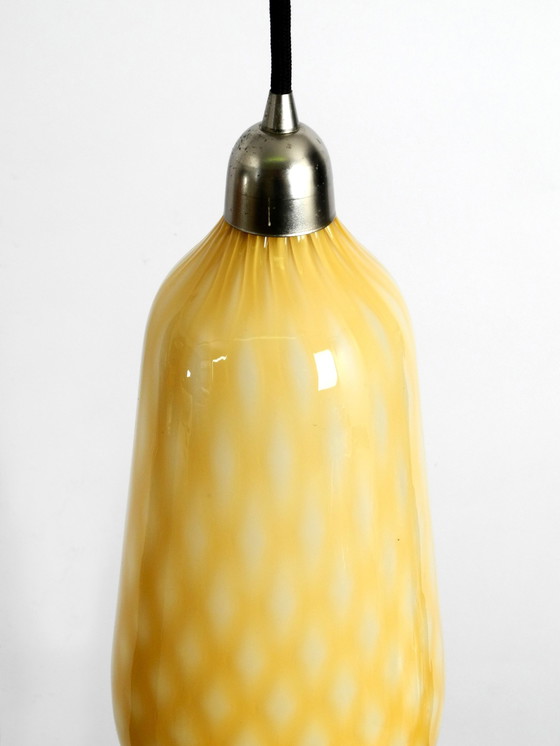 Image 1 of Beautiful Yellow & White Italian Mid Century Murano Glass Pendant Lamp In Rare Design