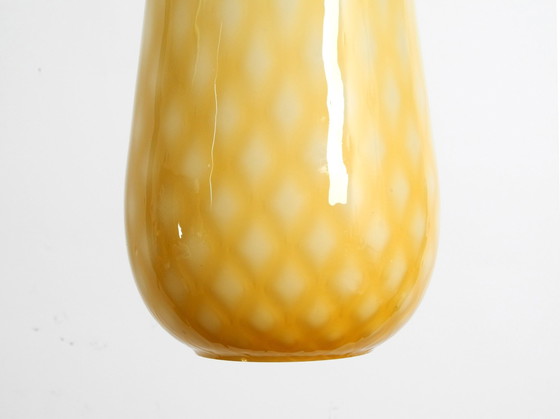 Image 1 of Beautiful Yellow & White Italian Mid Century Murano Glass Pendant Lamp In Rare Design