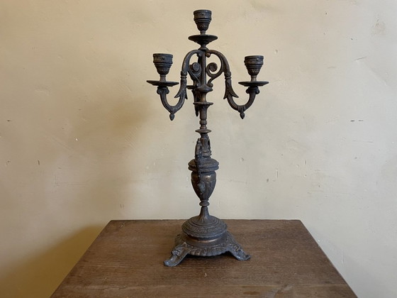 Image 1 of Antique Candlestick With Mythical Figure French