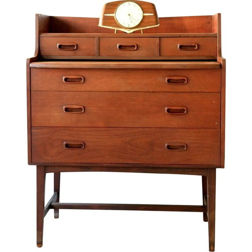 Mid- century compact curvy teak dressing table with a pull out mirror