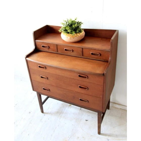 Image 1 of Mid- century compact curvy teak dressing table with a pull out mirror