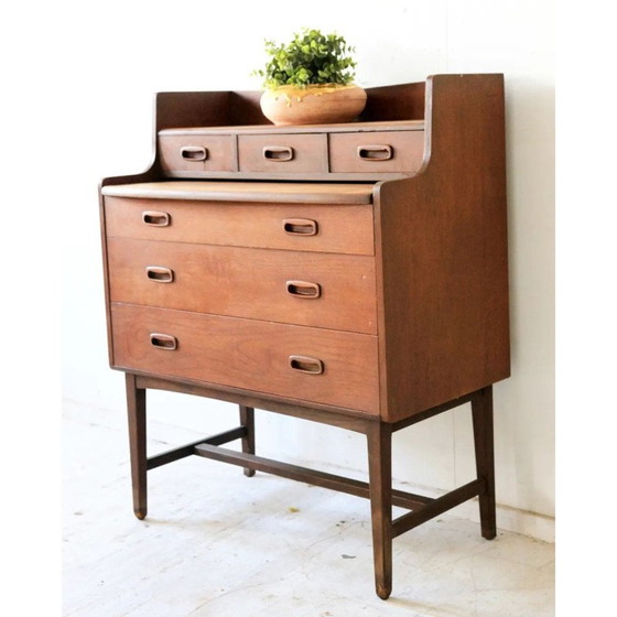 Image 1 of Mid- century compact curvy teak dressing table with a pull out mirror