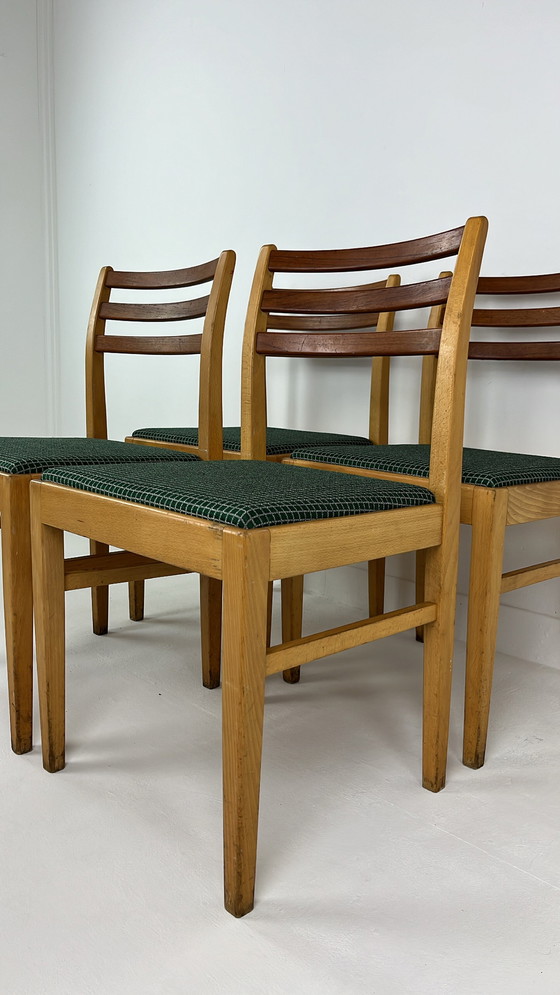 Image 1 of 4x Swedish vintage wooden chairs with fabric seat