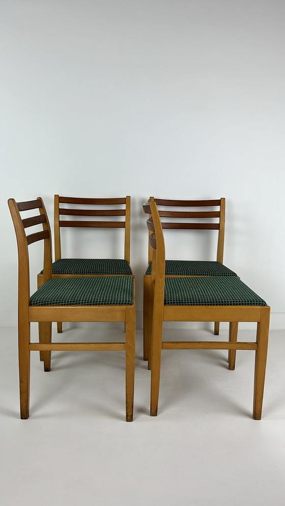 Image 1 of 4x Swedish vintage wooden chairs with fabric seat