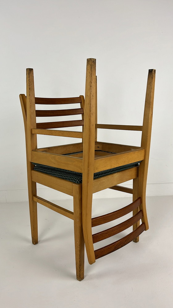 Image 1 of 4x Swedish vintage wooden chairs with fabric seat