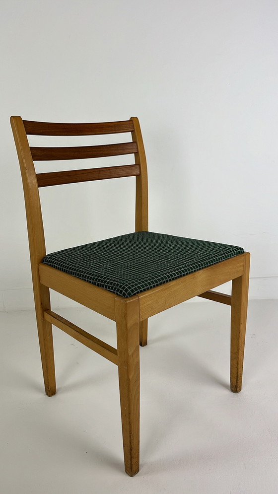 Image 1 of 4x Swedish vintage wooden chairs with fabric seat