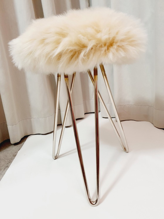 Image 1 of Mid - Century 50s Tripod stool Hairpin fur