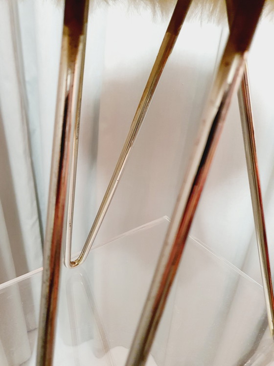 Image 1 of Mid - Century 50s Tripod stool Hairpin fur