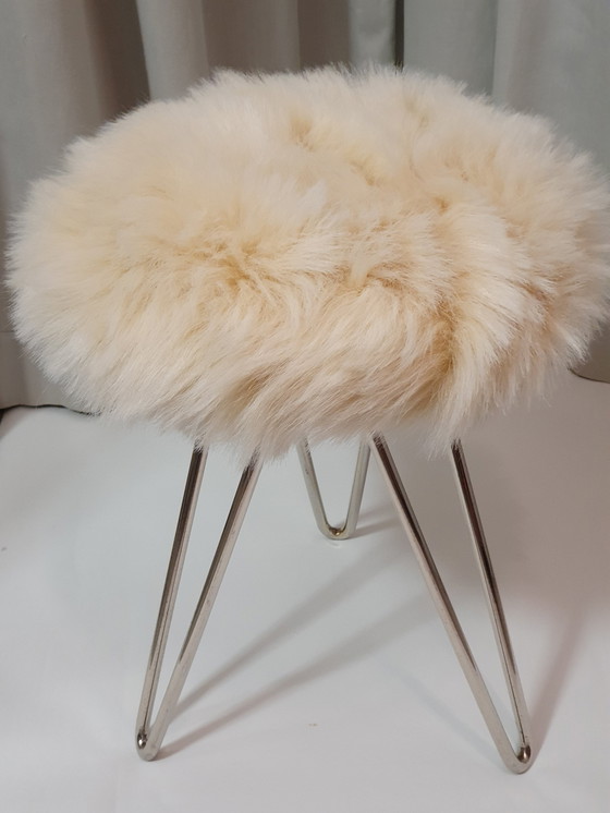 Image 1 of Mid - Century 50s Tripod stool Hairpin fur