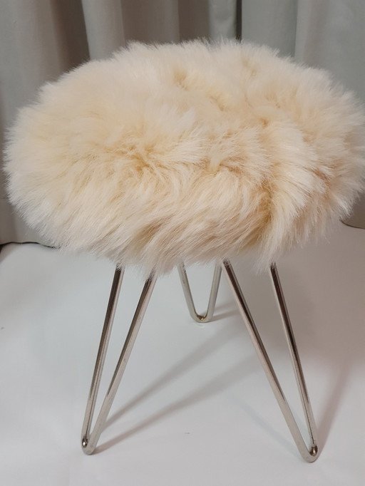 Mid Century Tabouret tripode années 50 Fourrure Hairpin