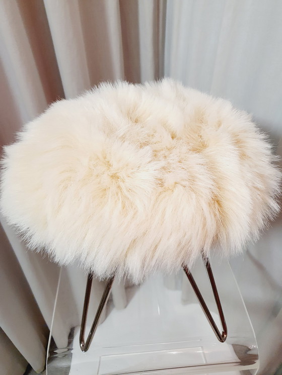 Image 1 of Mid - Century 50s Tripod stool Hairpin fur