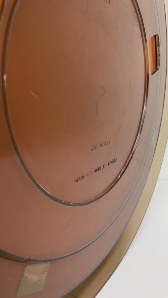 Image 1 of Specchio da parete rotondo in plexiglass marrone stile Space Age francese vintage 