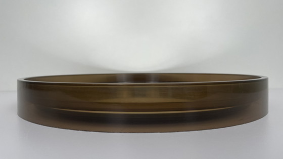 Image 1 of Specchio da parete rotondo in plexiglass marrone stile Space Age francese vintage 