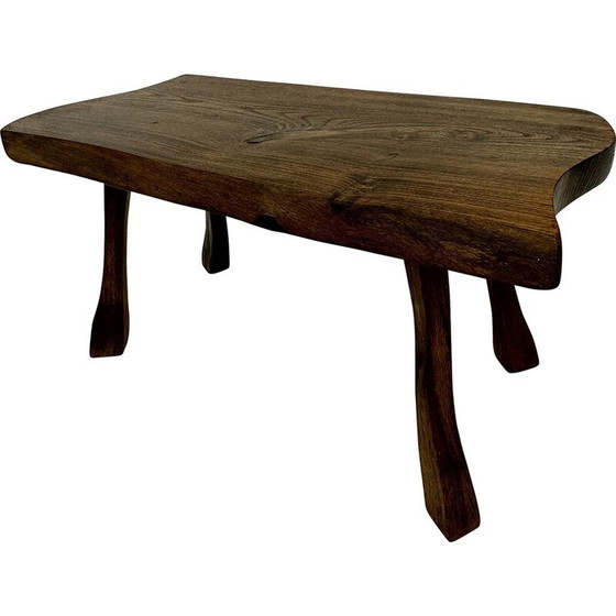 Image 1 of Brutalist vintage solid wood side table, 1970s